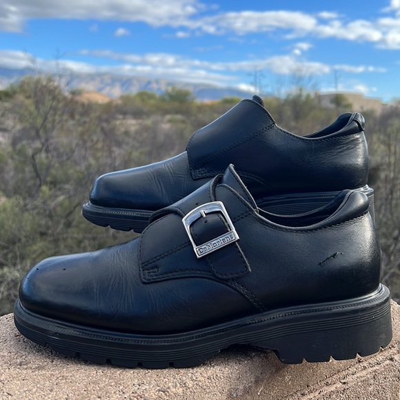 🏴 Dr. Martens MIE Mono Black Monk Strap Vintage Loafers UK 7 - Picture 15 of 17